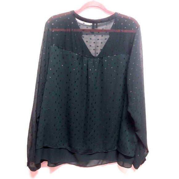 Maurices Tunic Top Womens 3X dark Green Long sleeve sheer dotted V neck pullover - Picture 2 of 13